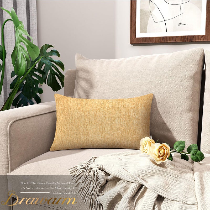BRAWARM Throw Pillow Covers 12x20 Inches - Gold Chenille Lumbar Pillow Covers Pack of 2, Solid Dyed Soft Chenille Pillow Cases for Couch Sofa Bed Home Decoration - Image 2